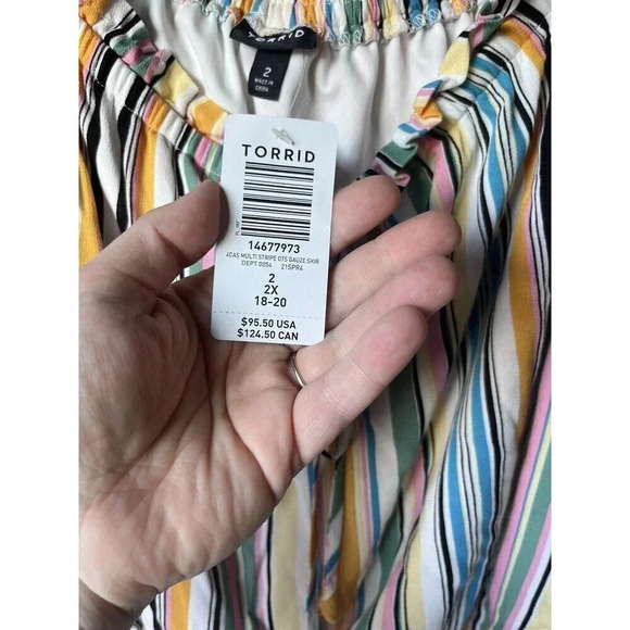 Torrid 2 Multi Stripe Off-Shoulder Gauze Skirt Set With Tag Flaw See Pics - Picture 6 of 11